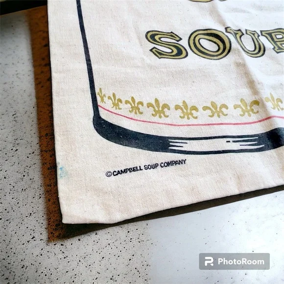 Vintage Campbell’s Soup canvas drawstring sack / Tote bag. Andy Warhol Pop Art Art